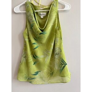 Y2K Fairycore Green Drapped Collar Sleeveless Floral Ethereal Top - Small Medium